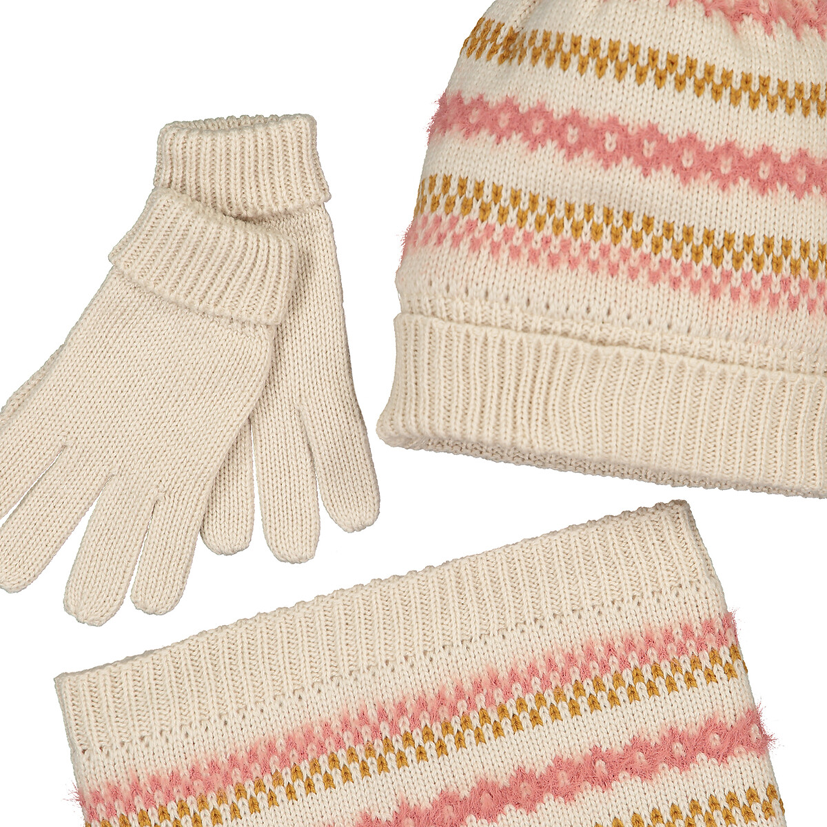 COLEÇÕES LA REDOUTE<br>Chapéu com pompom + cachecol tubular + luvas