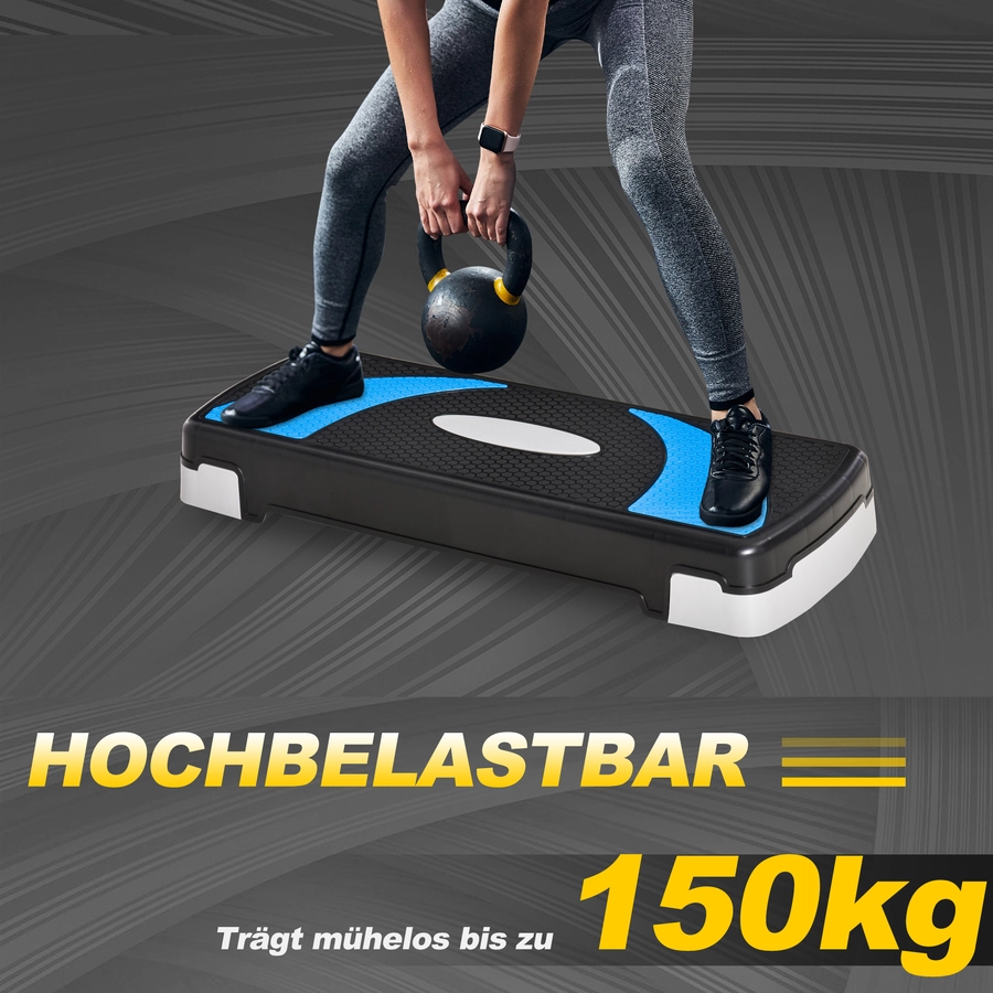 HOMCOM Steppbrett mit 3 Stufen schwarz, hellblau, grau