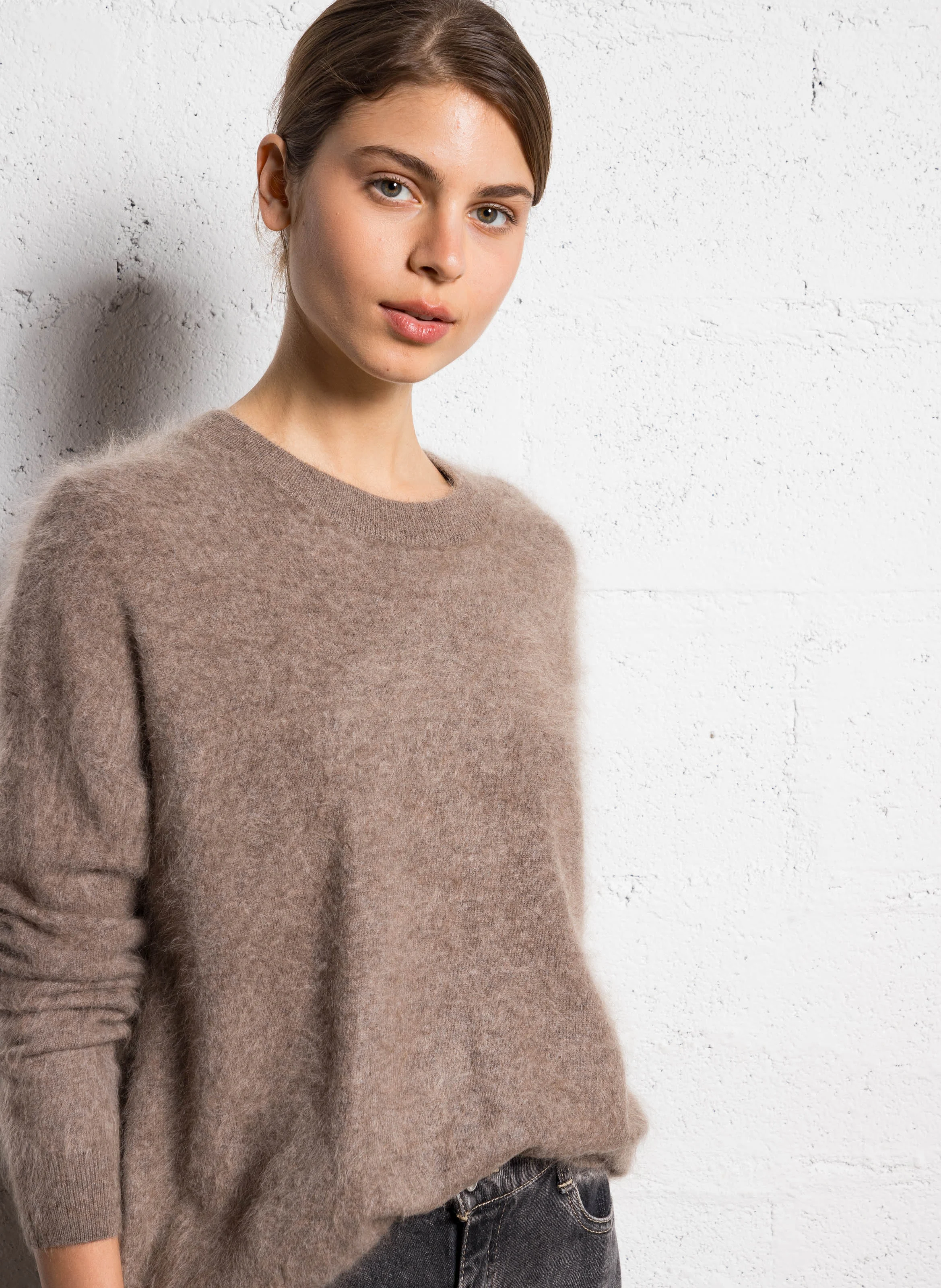 MARINETTY - Pull droit en laine mélangé| Marron