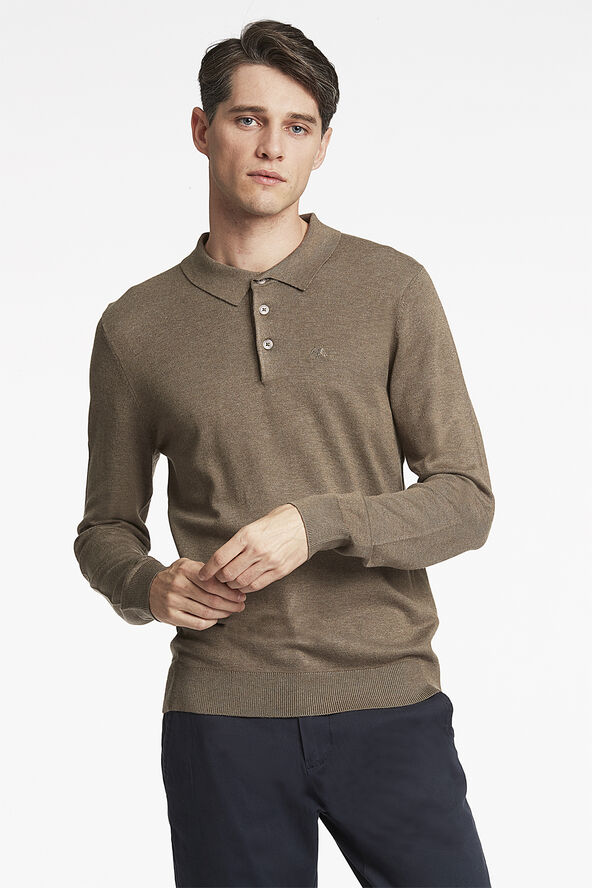 Lindbergh Long sleeve knitted poloshirt Dk sand mel