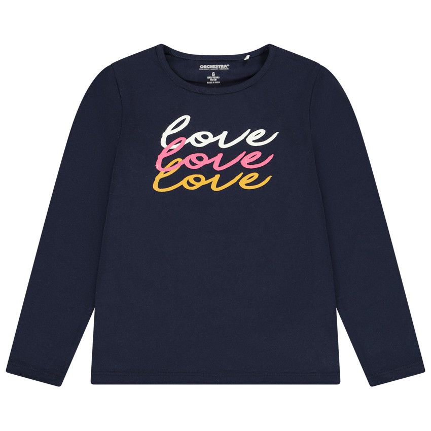 T-shirt manches longues en jersey print love pour fille - Bleu marine
