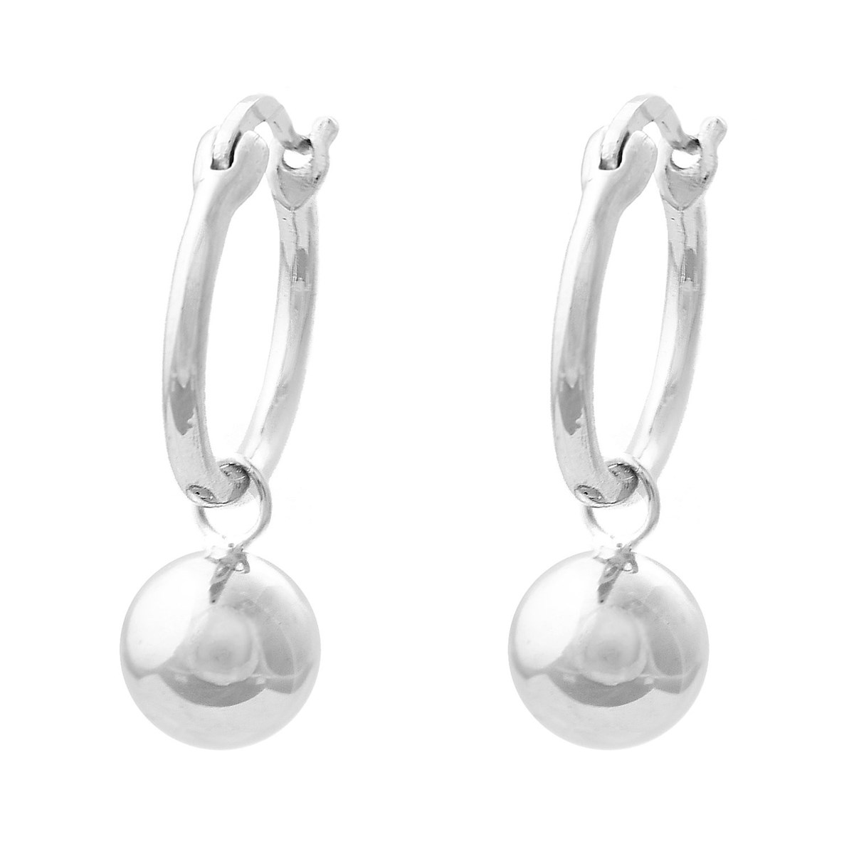 Boucles d'oreilles Mini Créoles boule pendante Argent 925 Rhodié