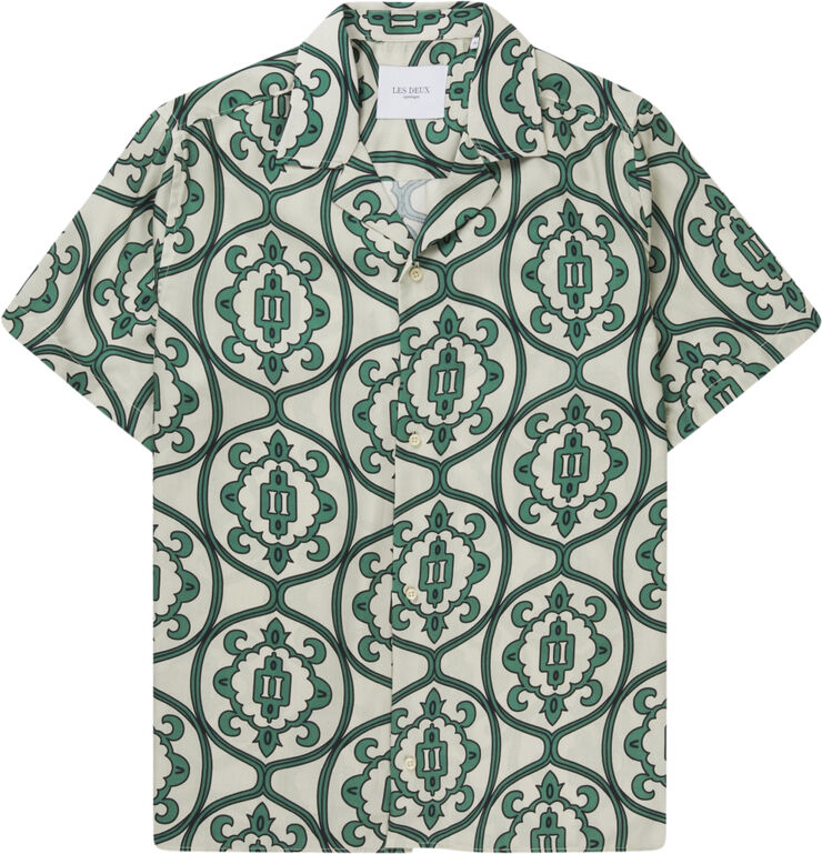 Les Deux Ornament AOP SS Shirt Ivory/vintage green