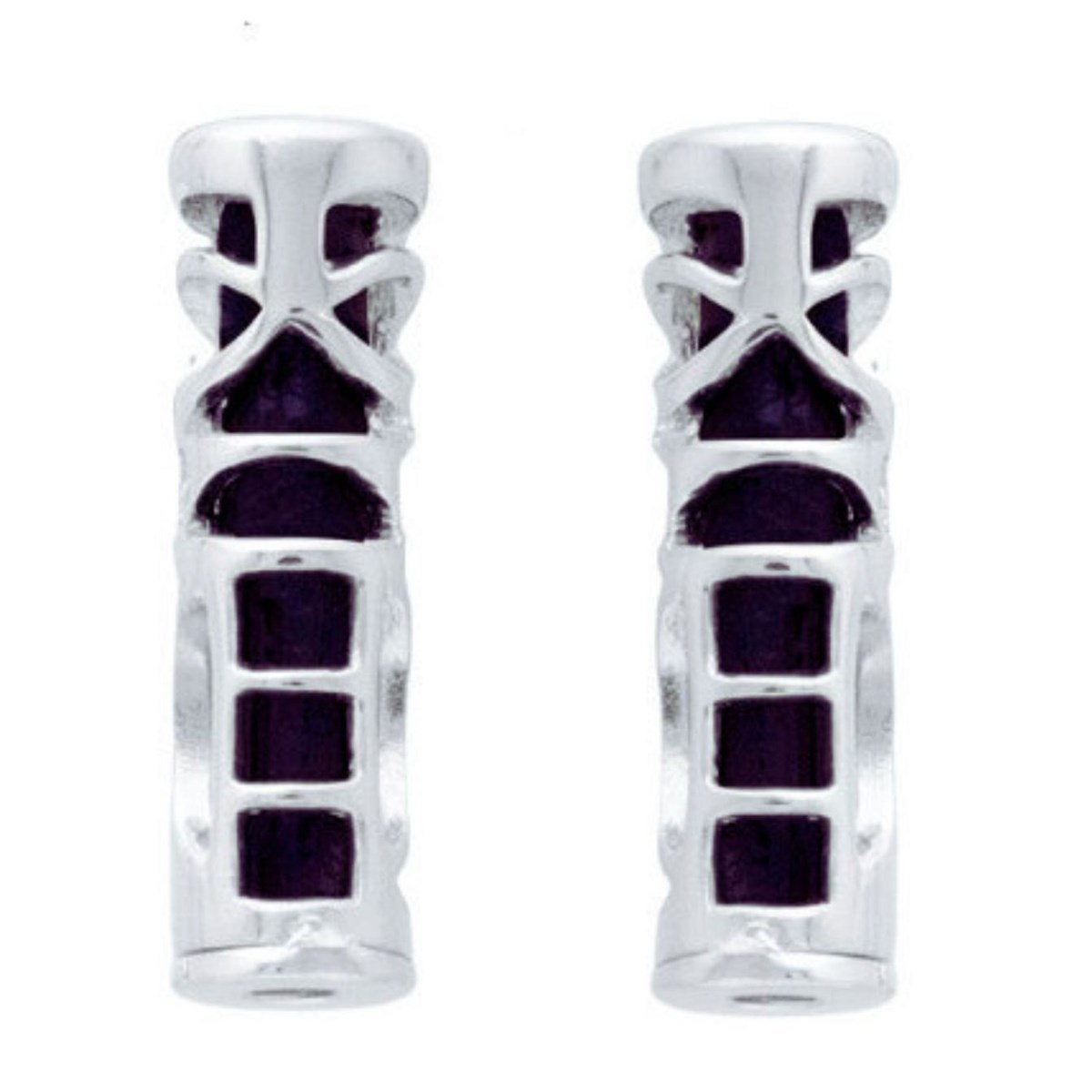Boucles d'oreilles puces tiki polynésien noir symbole tendresse en argent 1,7cm