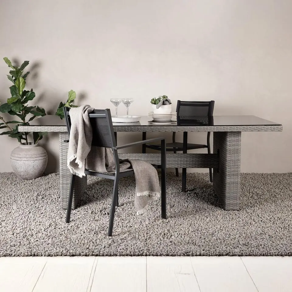 Tuintafel Grijs Wicker/Glas - 200x100x74cm - Padova