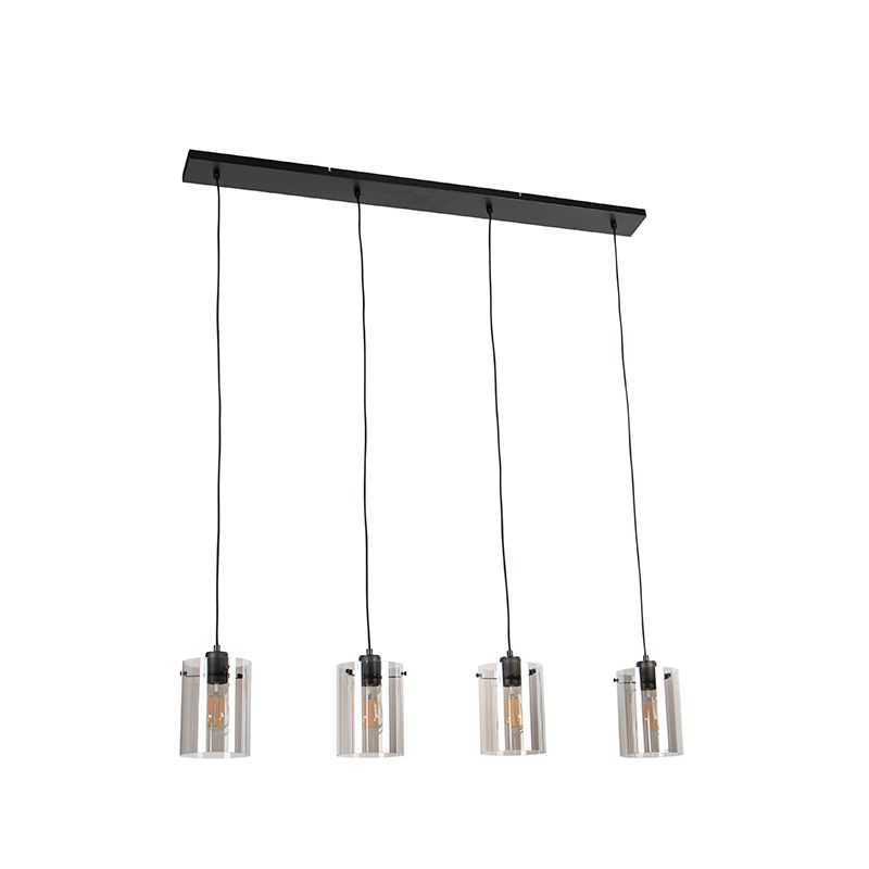 Design hanglamp zwart met smoke glas 4-lichts - Dome