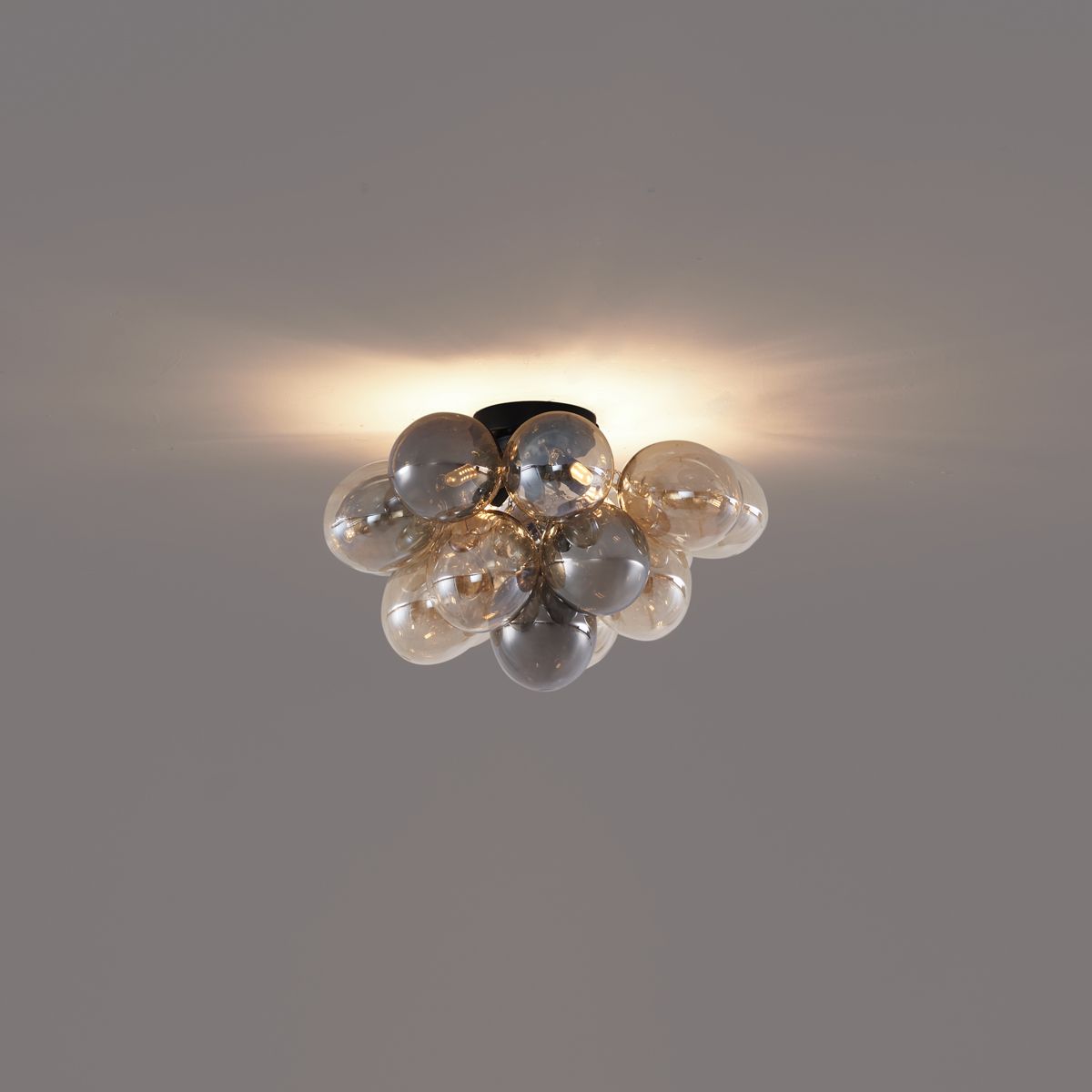 Design plafondlamp zwart met amber en smoke glas 4-lichts - Uvas