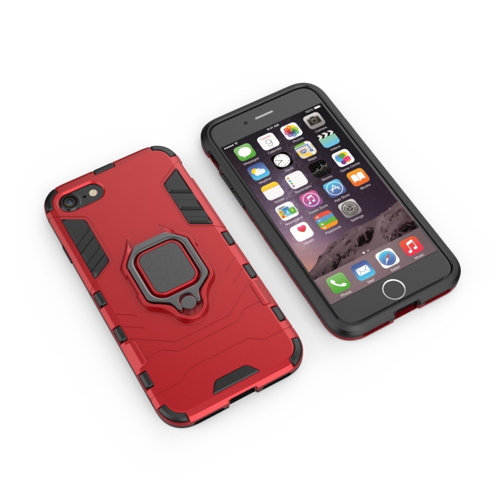 iPhone SE (2022/2020) / 8 / 7 / 6S Hybrid Outdoor Hardcase Hülle   Magnetischer Kickstand Haltering - Rot