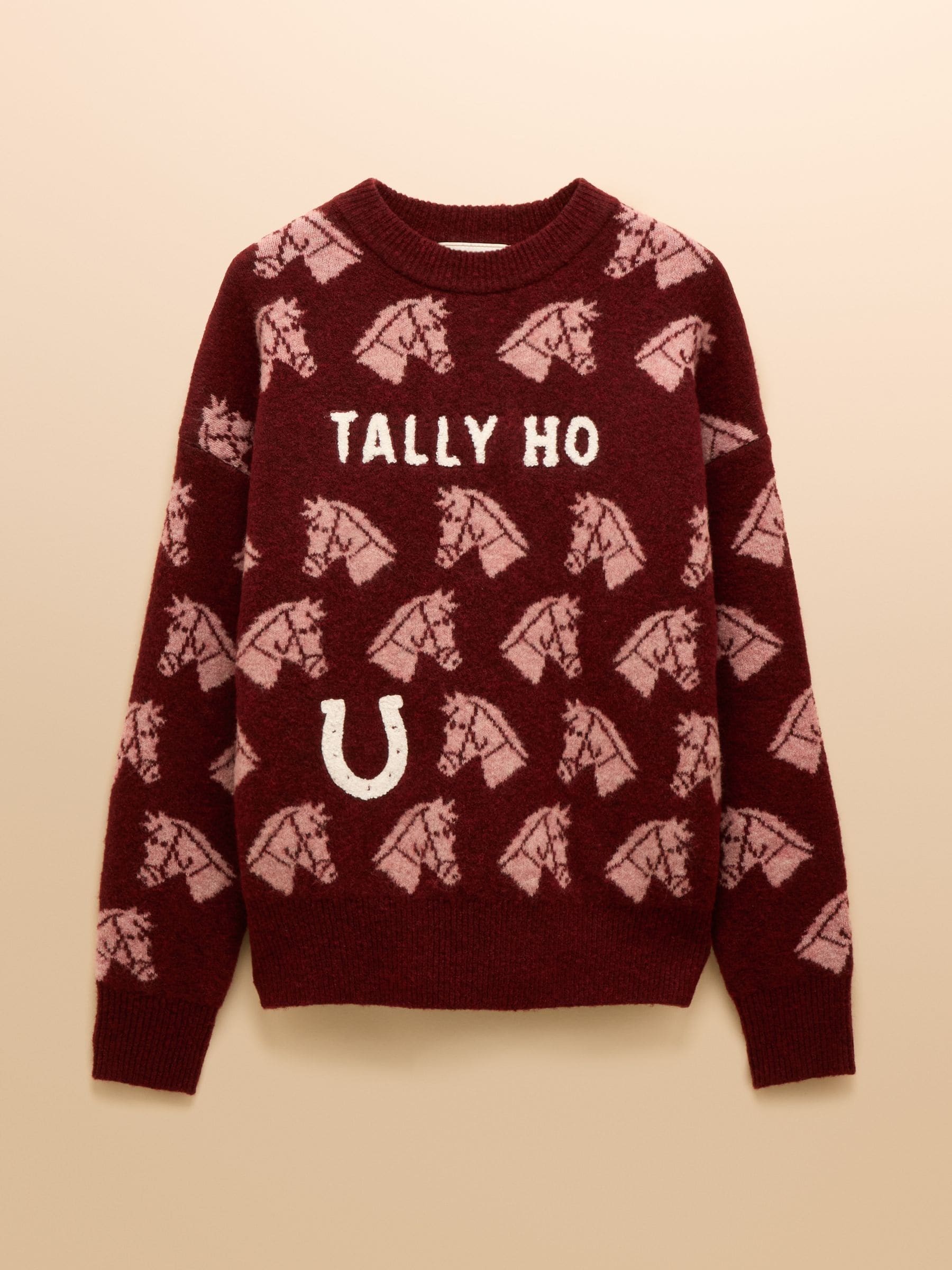 Bourgondisch Tally Ho - Joules Gebreide Trui met Ronde Hals