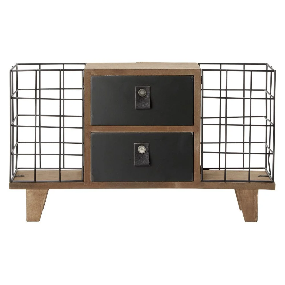 Mini meuble décoratif naturel et noir 2 tiroirs et 2 casiers