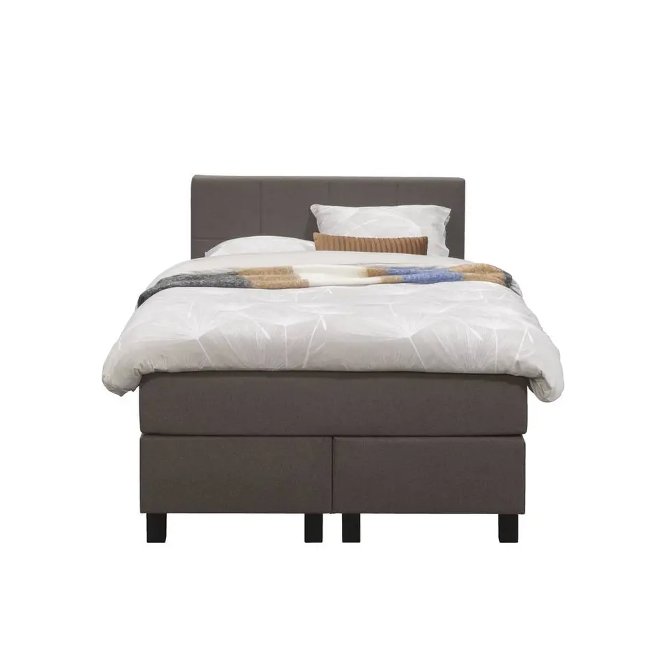 Boxspring Liv geblokt - donkerbruin - 120x200 cm - vierkante poot