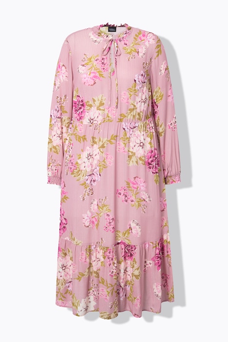 Midikleid, A-Linie, Blumenmuster, Rüschenkragen