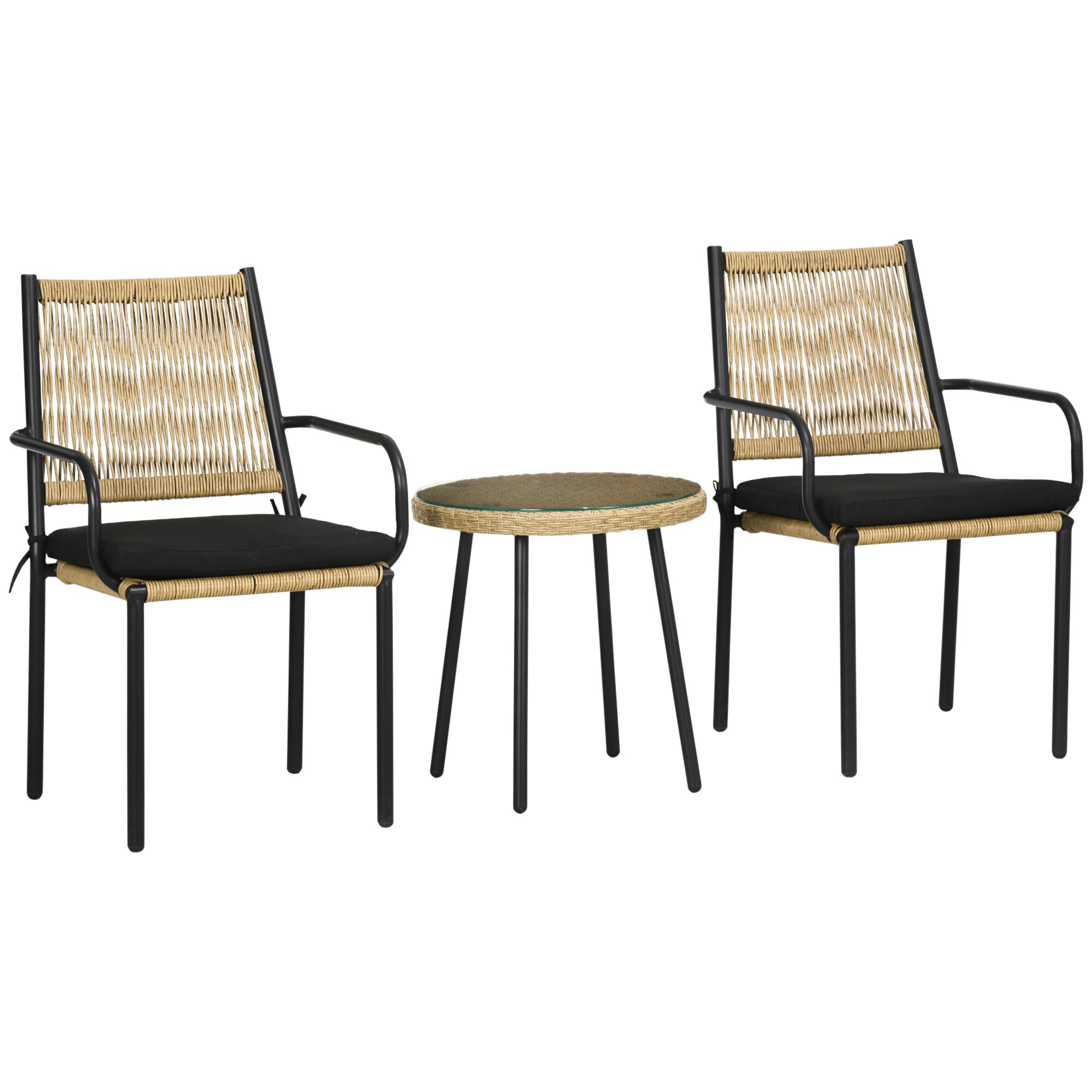Outsunny Rattan Bistro-Set mit 2 Stühlen schwarz, natur 55L x 62B x 90H cm