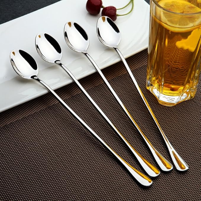(6er Set) 20cm Edelstahl Latte Macchiato Löffel Milchkaffee Rührlöffel - Silber