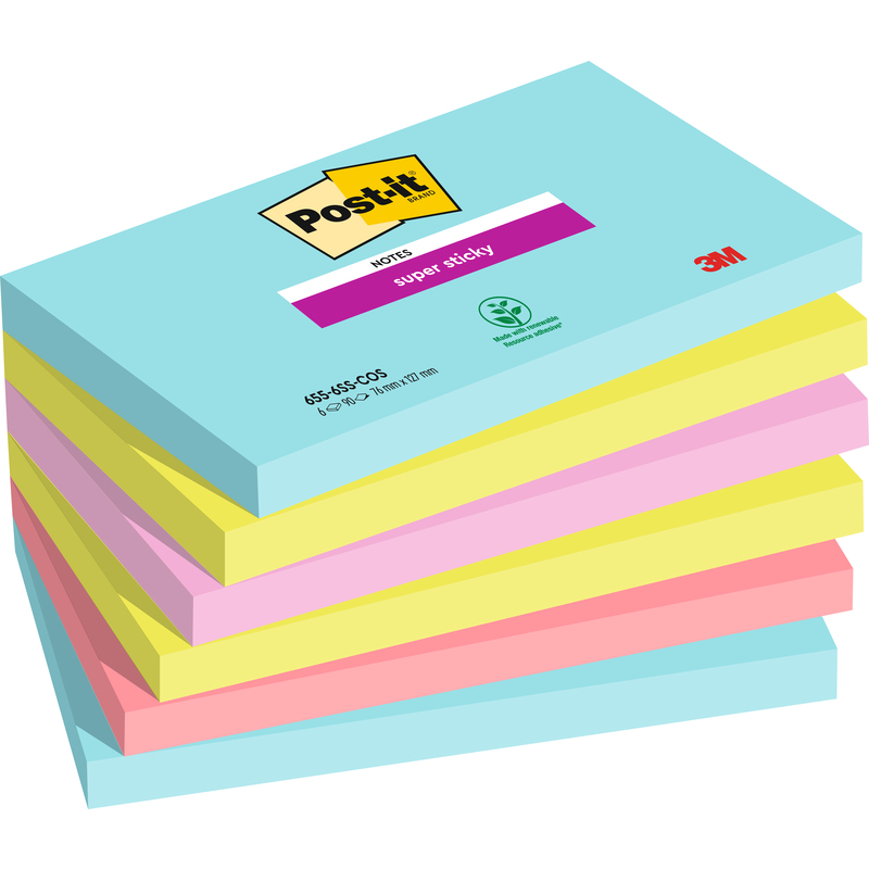 Post-it Haftnotizen Super Sticky Notes Cosmic, 127 x 76 mm, 6 x 90 Blatt