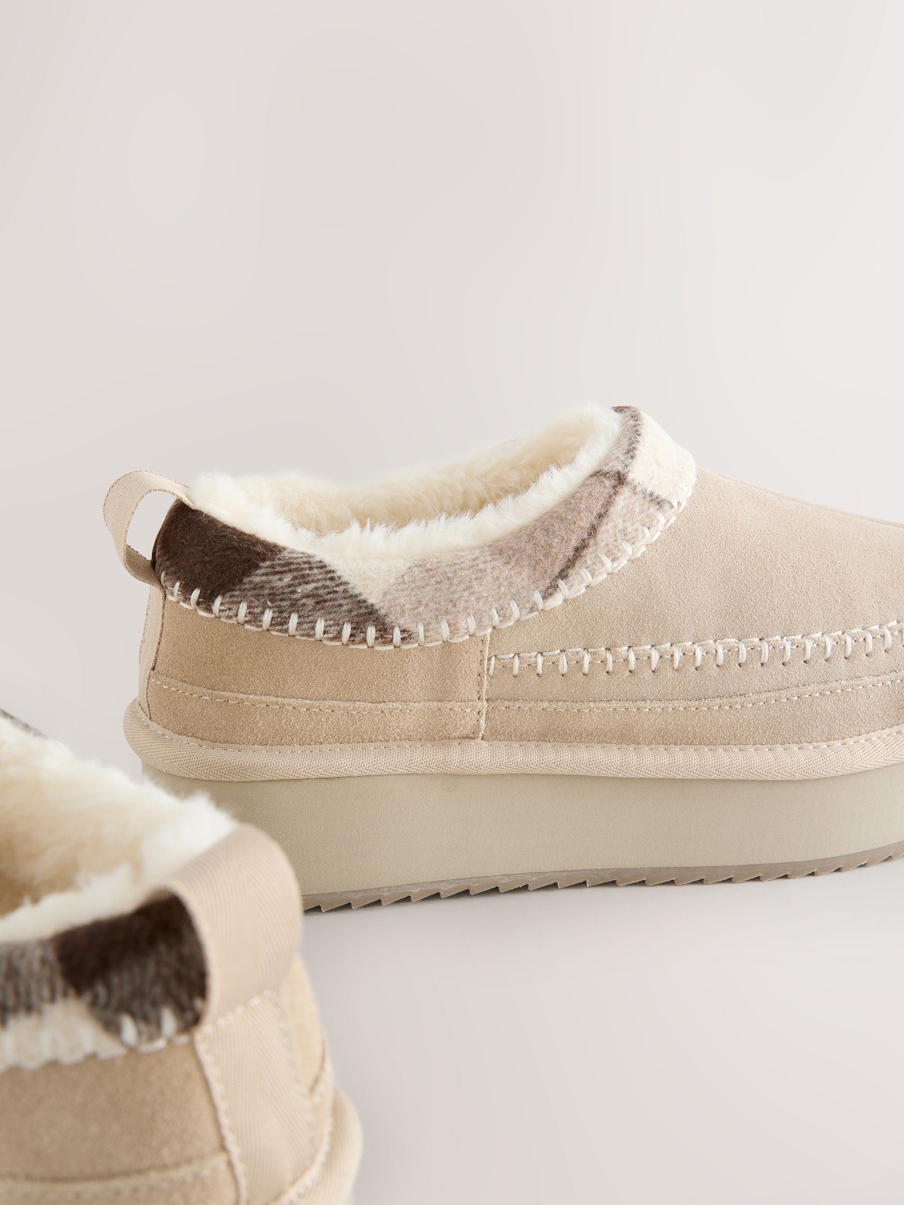 Nertsgrijs/bruin - Forever Comfort® Leather Fur Lined Cosy Platform Shoes