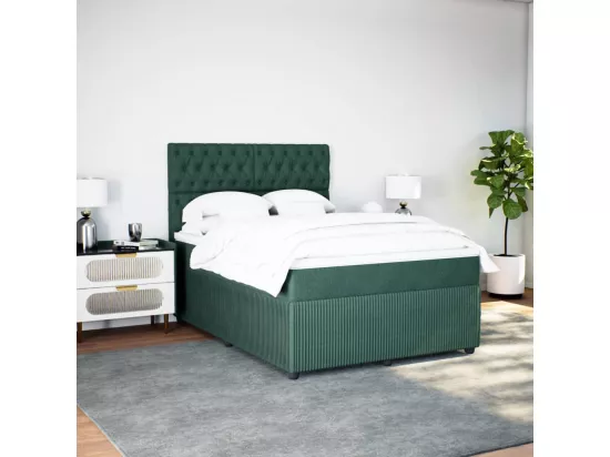 Sommier à lattes de lit et matelas Vert foncé 140x190cm Velours