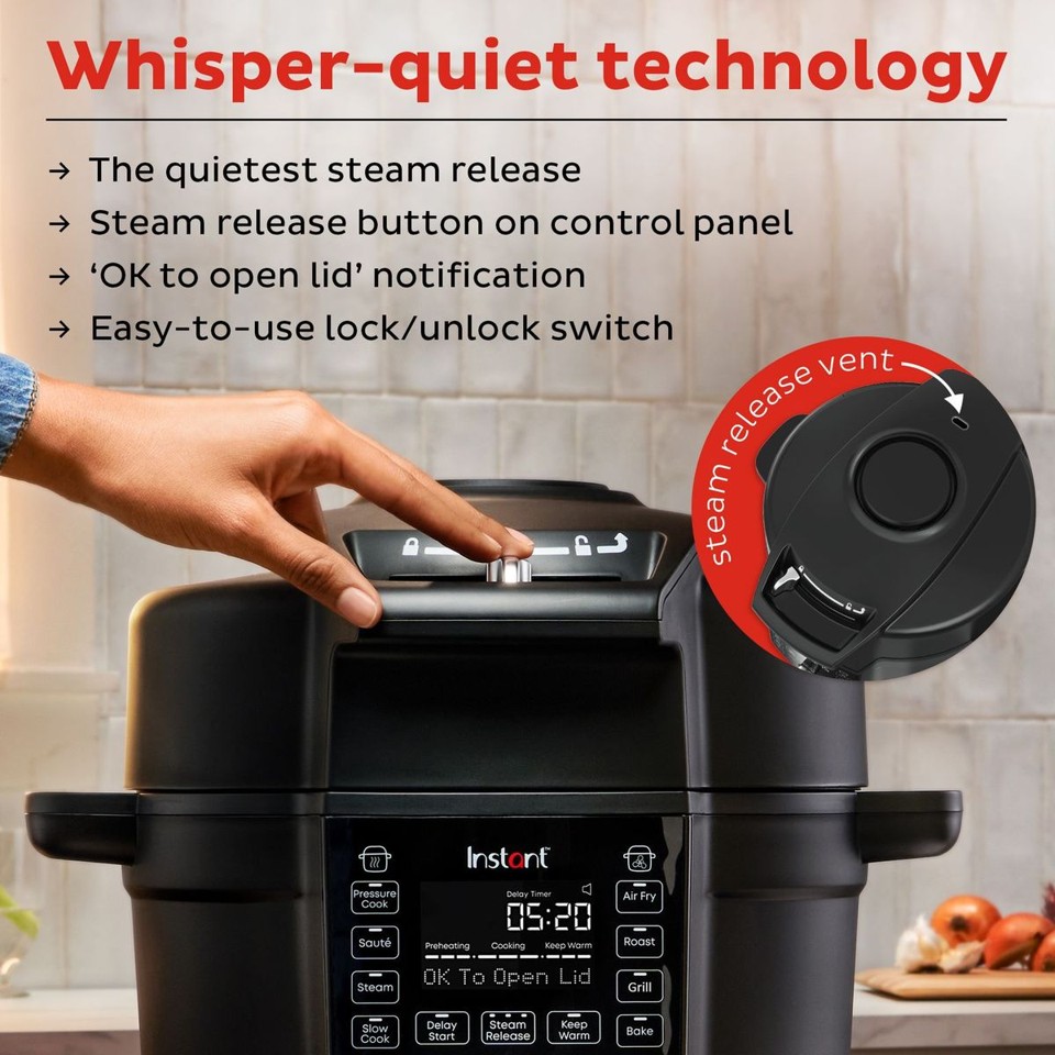 Instant Pot - Duo Crisp 13-i-1 Trykkoger med Air Fryer Låg, 6.2L - 1500W