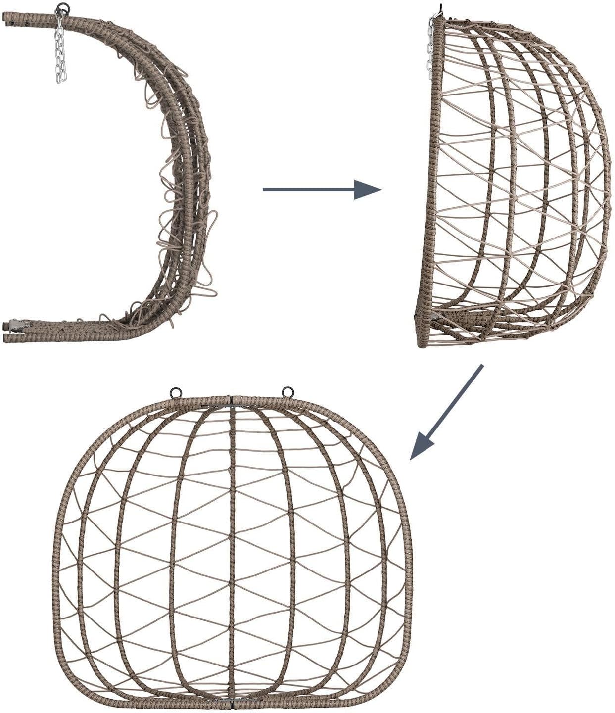 Juskys® Doppelhängesessel Aria - Polyrattan Hängesessel mit Gestell & Kissen - Schaukel für Zwei Personen - Outdoor Indoor Sessel - XXL Korb Beige
