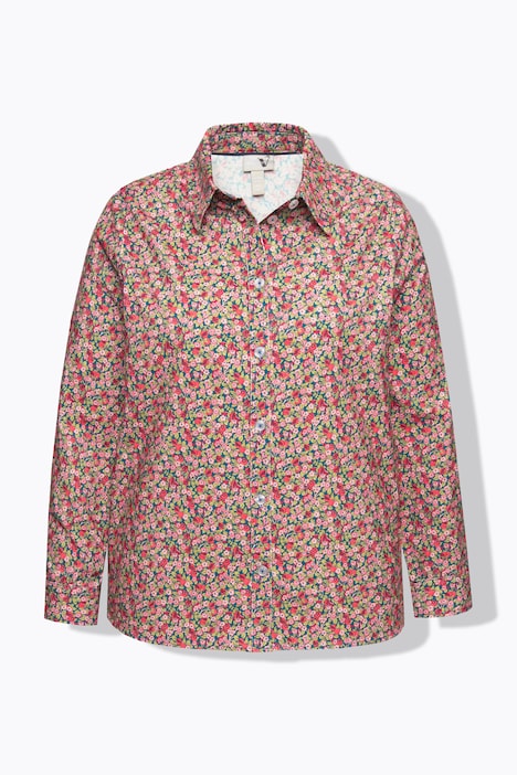 Cordbluse, floraler Druck, Hemdkragen, Langarm