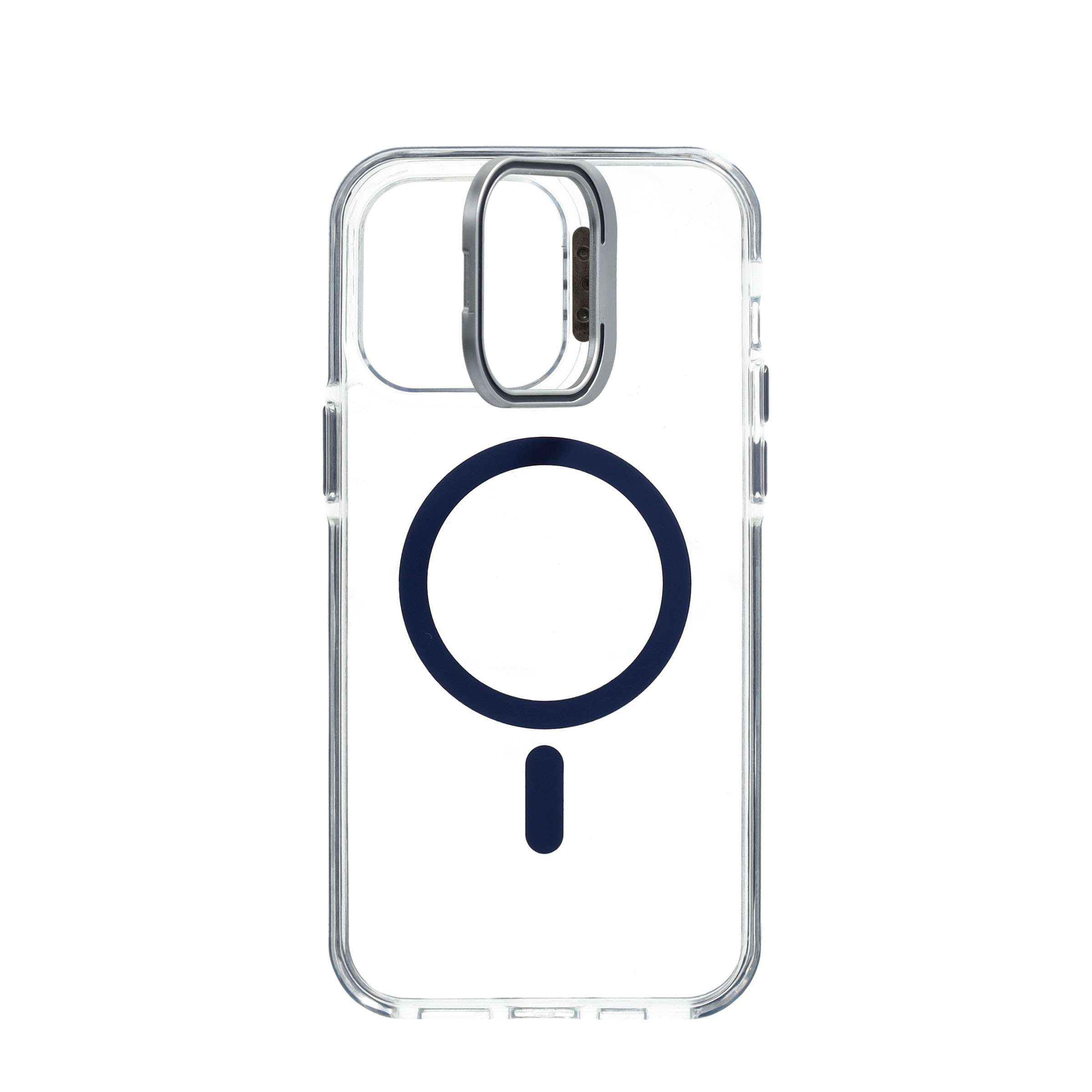 iPhone 14 Pro Max MagSafe Hybrid Hülle TPU Bumper Acryl Rückseite mit Kamera Kickstand - Blau / Transparent