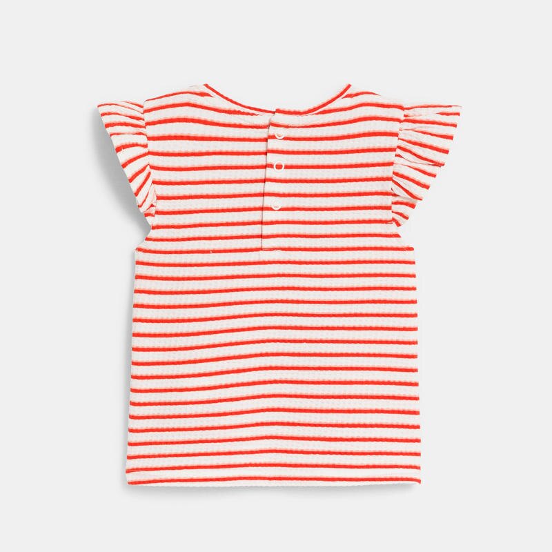 T-shirt coton gaufré rayé rouge bébé fille Orange