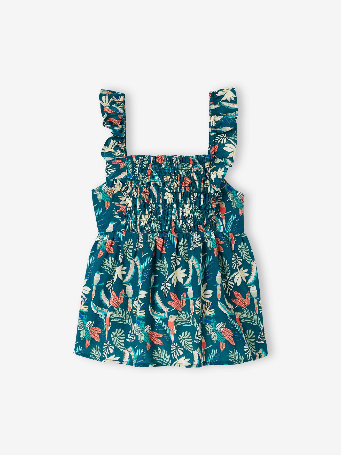 Blusa rosa peônia com alças franzidas e babados para meninas