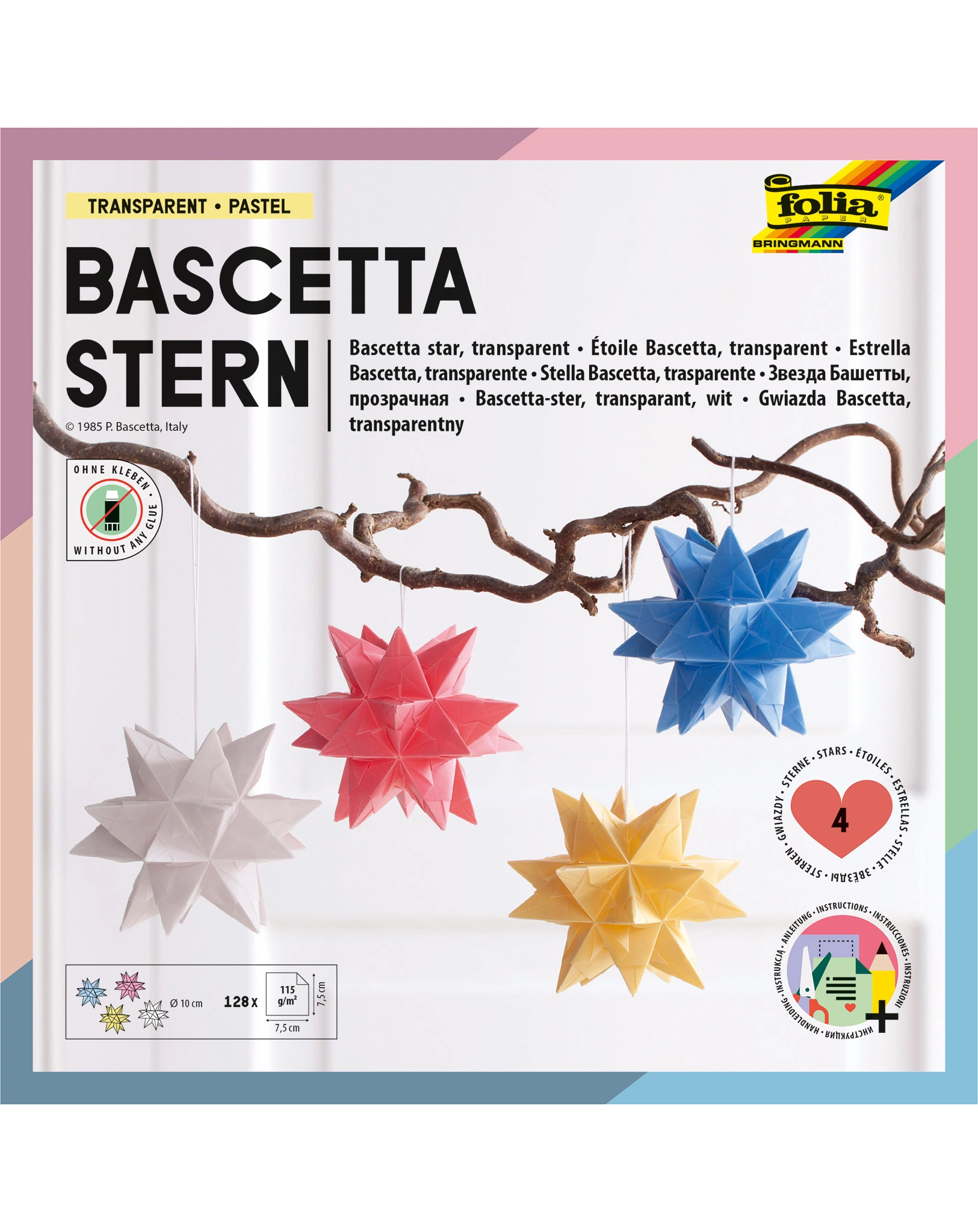 Bastelset BASCETTA STERNE TRANSPARENT PASTELL 4 x 32-teilig