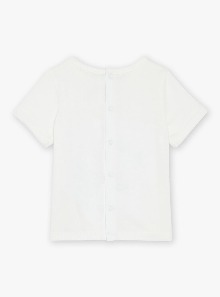 T-shirt écru à manches courtes à motif plage et animaux