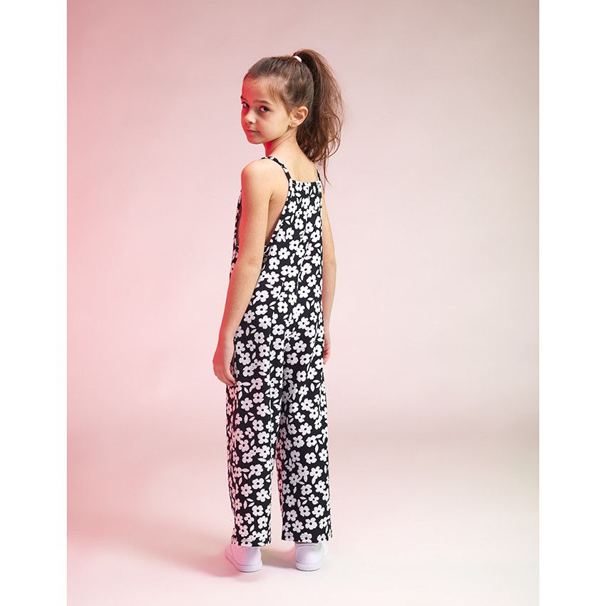 Combinaison longue imprimé fleurs pour fille - Noir