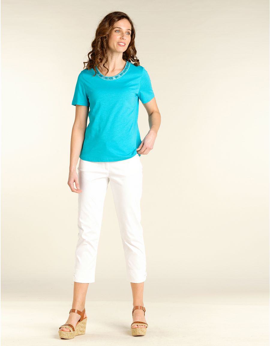 T-shirt bleu col rond