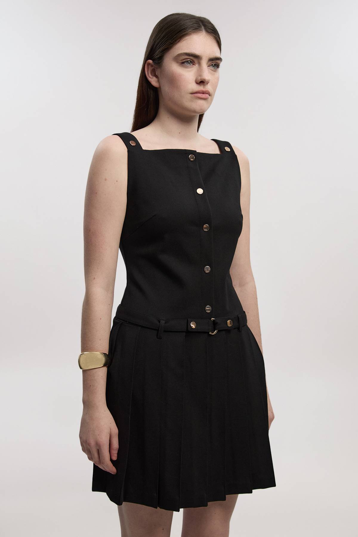 KarenMillen Robe Mini Plissée en Ponte avec Boutonnage Devant