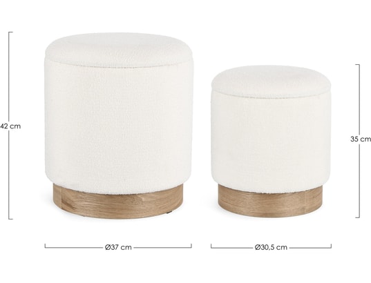 CONCEPT1 - Pouf Lot de 2P. Zoya blanc D30 + D37