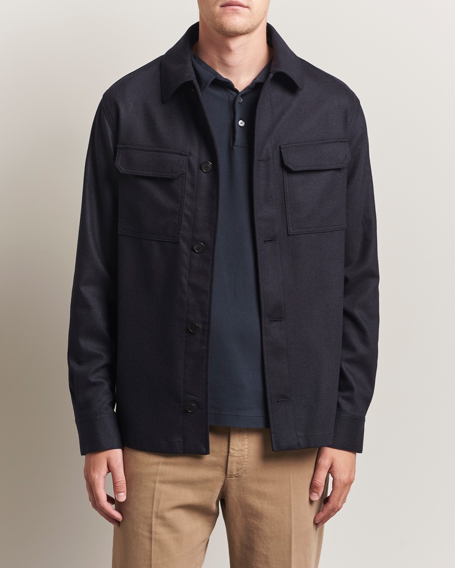 Incotex Flannel Overshirt Navy