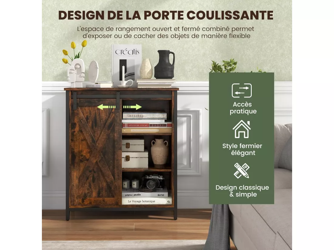 Buffet cuisine, armoire de rangement cuisine avec porte coulissante, 70 x 30 x 81 cm