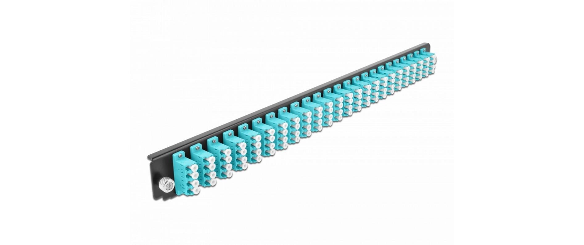 Verteilerplatte Frontblende 24 Port LC Quad OM3 MM aquaDelock 19″ Spleissbox Frontblende 24 Port LC Quad OM3 Multimode aqua