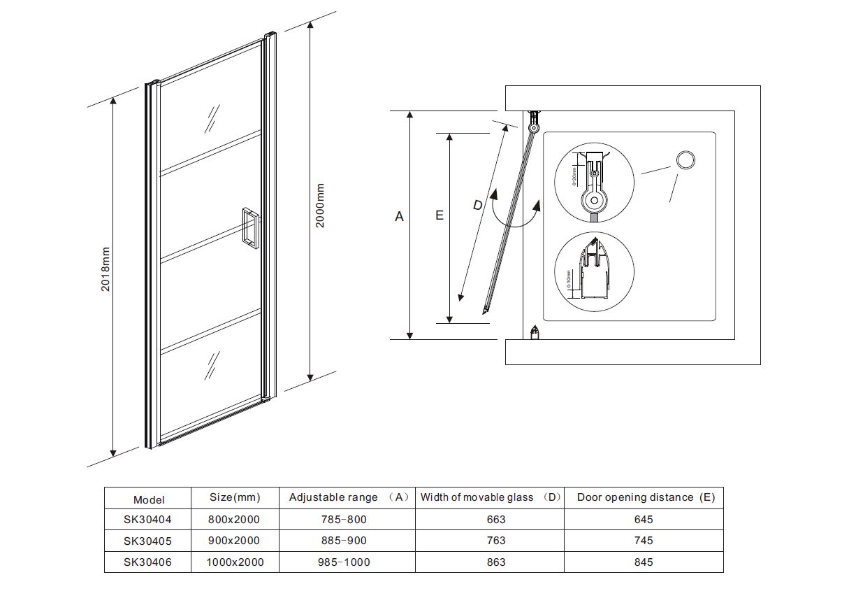 Saniclear Nero douchedeur 100x200 8mm NANO met zwarte profielen