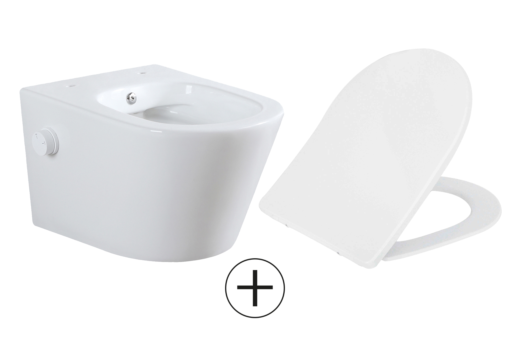 Mueller Afesta randloos toiletpot met bidetsproeier koud en dunne softclose zitting wit glans