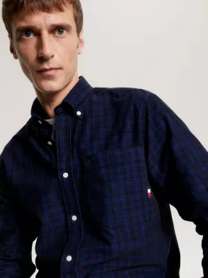 Camisa de veludo cotelê xadrez tartan de corte regular