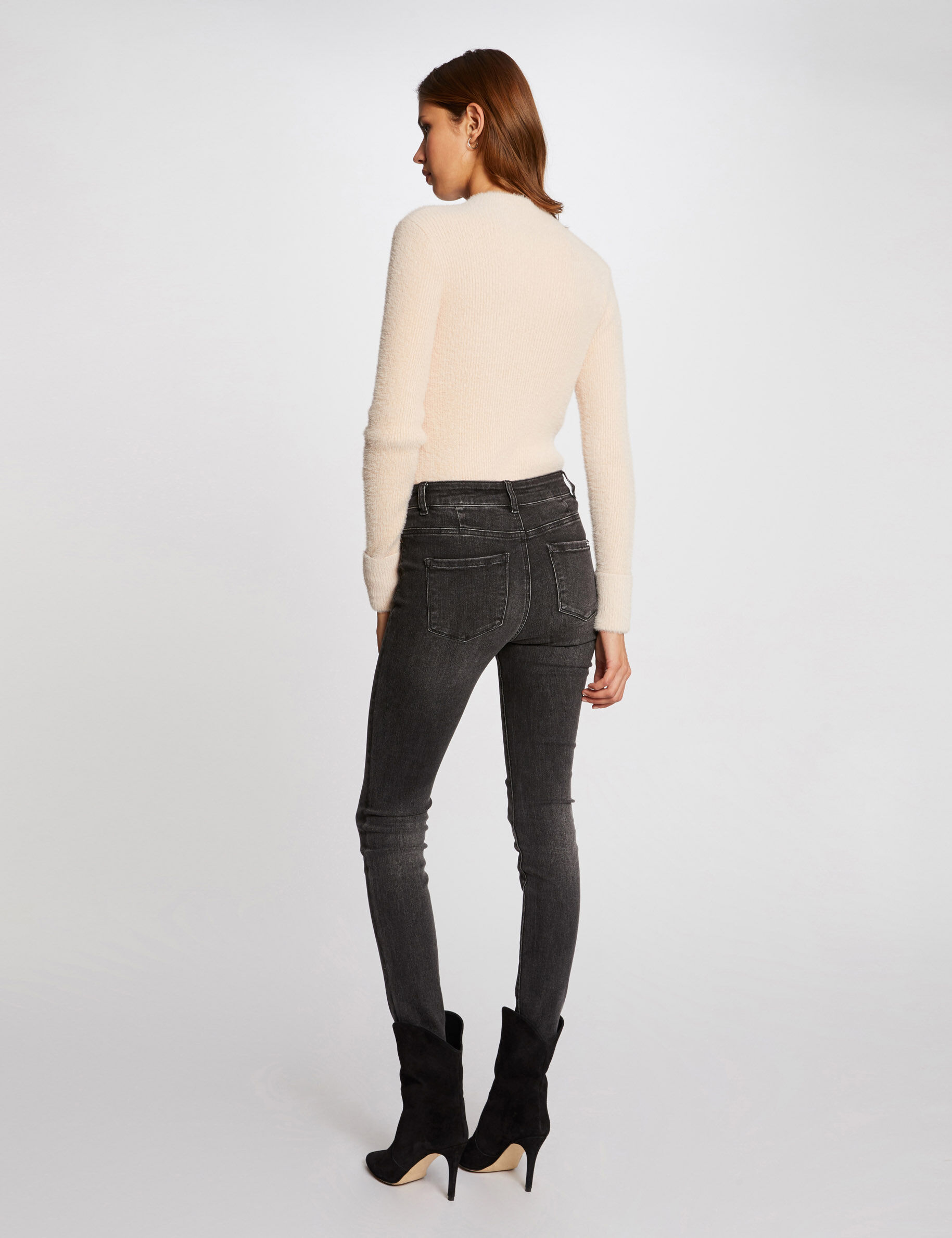 Pull manches longues maille duveteuse beige femme - beige