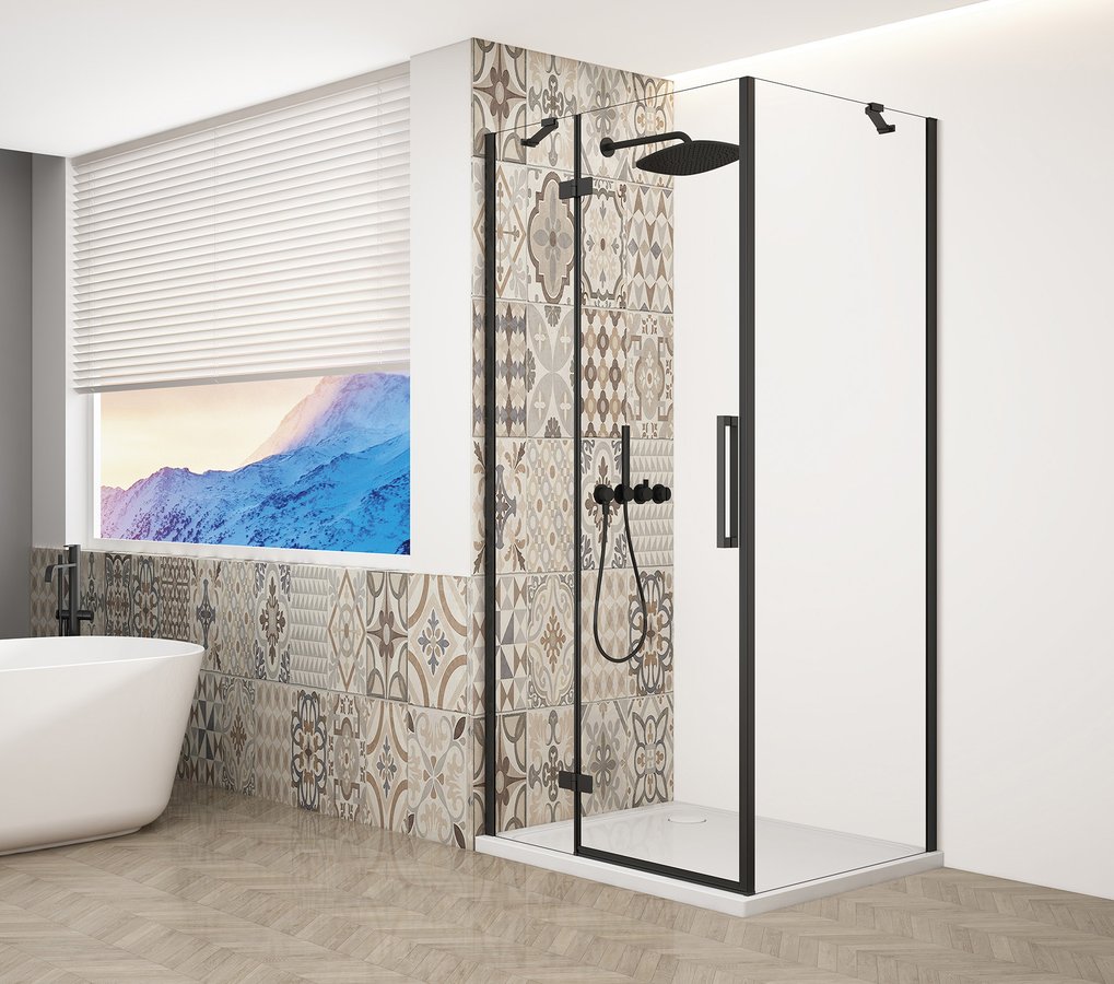 Gelco Trinity douchecabine met helder glas 90x90cm links zwart mat