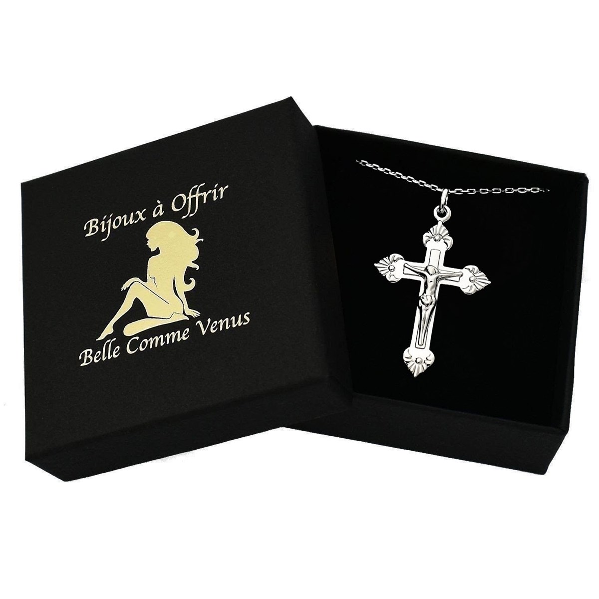 Collier croix crucifix Christ Argent 925 Rhodié