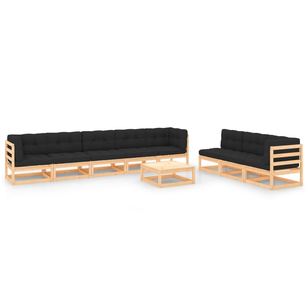 Salon de jardin meuble d'extérieur ensemble de mobilier 9 pièces avec coussins bois de pin massif