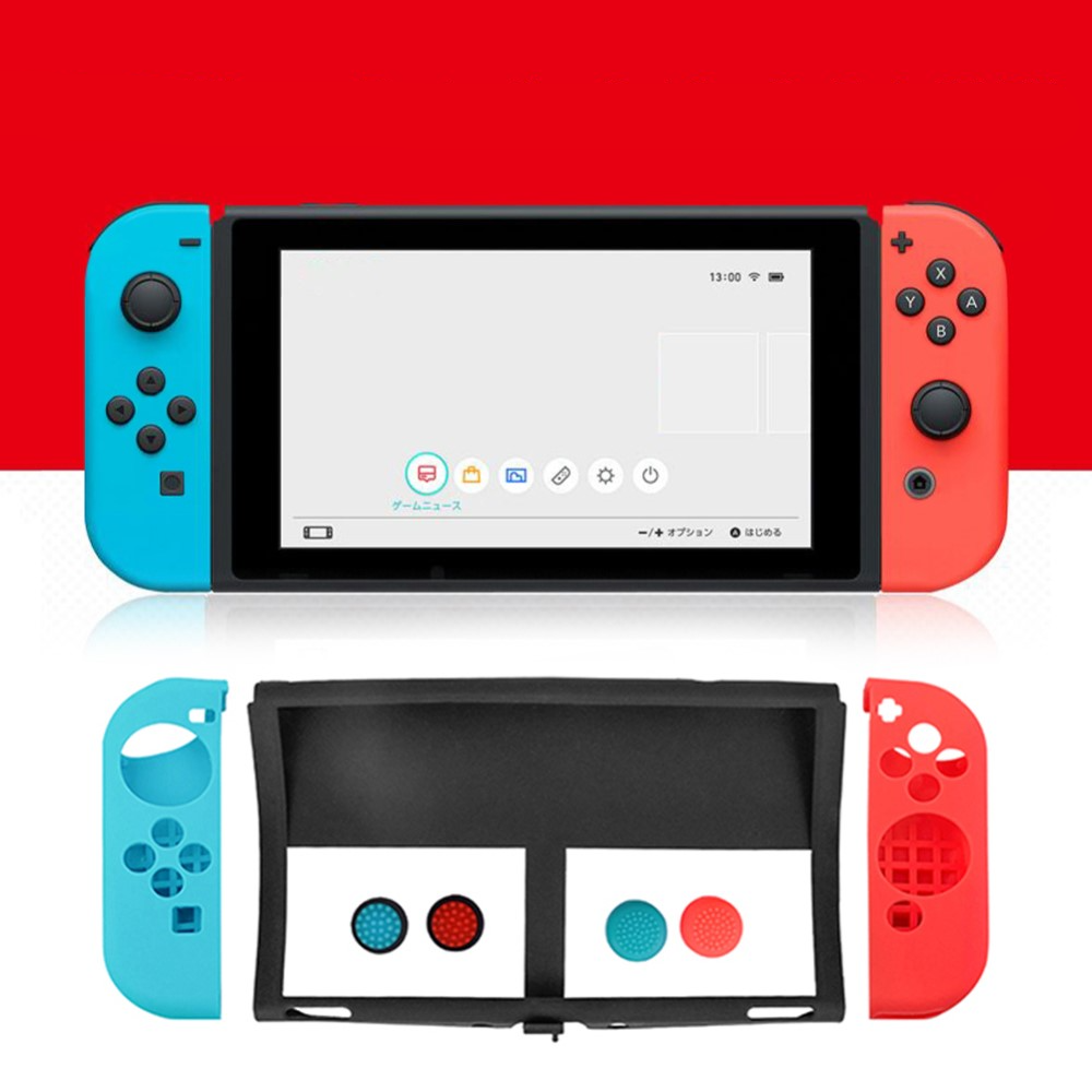 7in1 Nintendo Switch OLED Silikon Case Schutzhülle - Rot / Blau