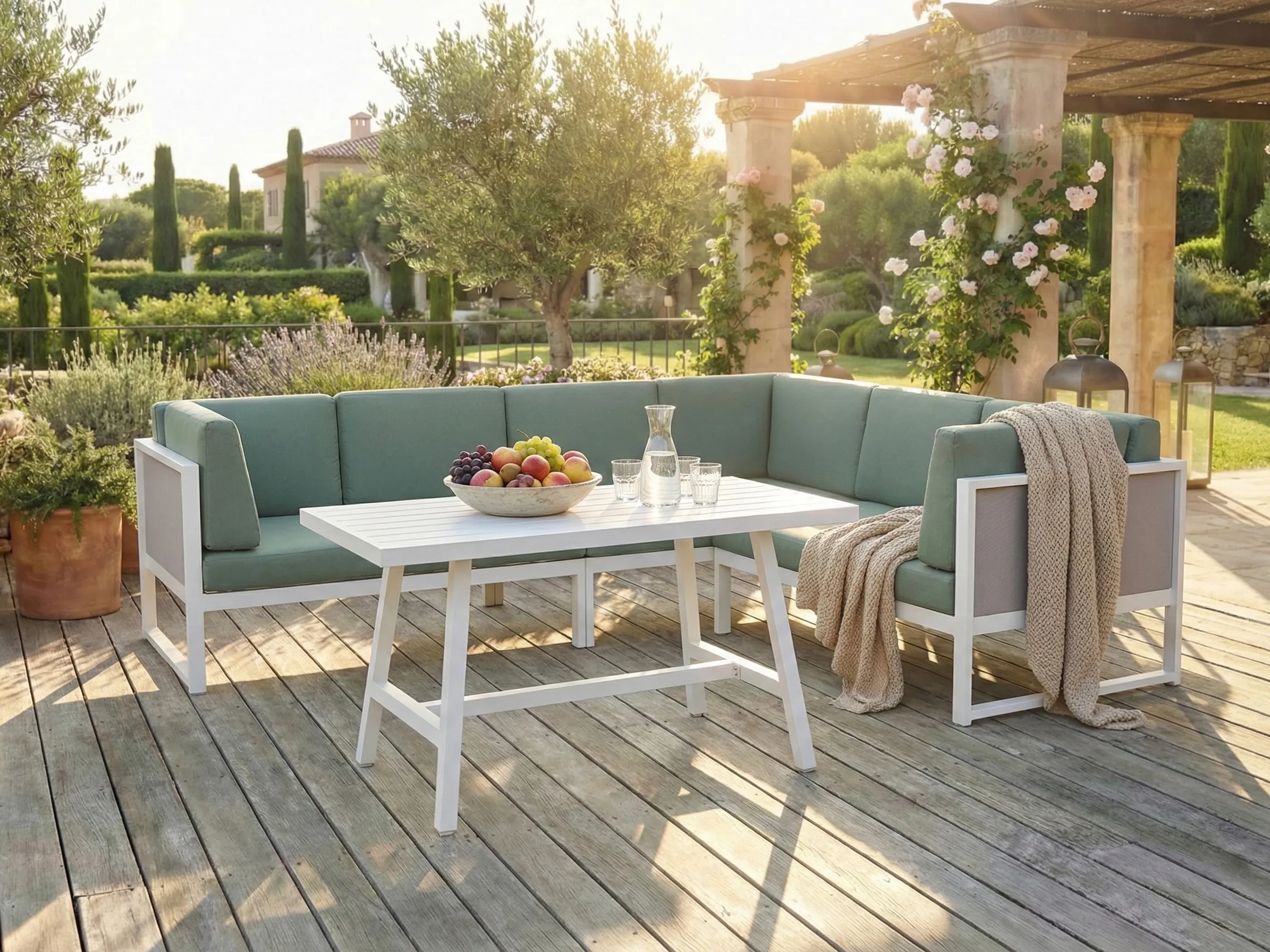 Tuin hoekloungeset met tafel 6-zits CASTELLA/FRATTE linkszijdig Metaal Groen