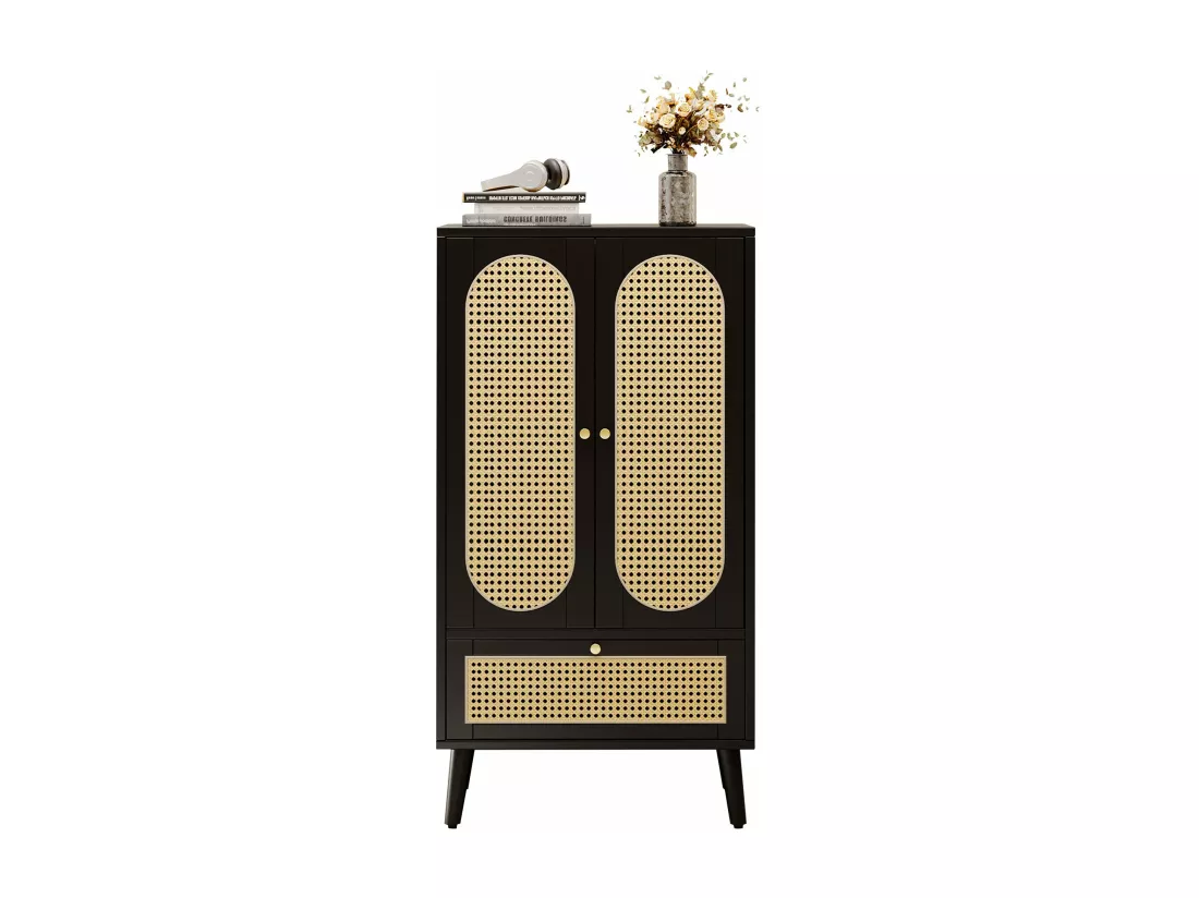 Buffet compact multifonctionnel en rotin noir,d60cm×h110.5cm