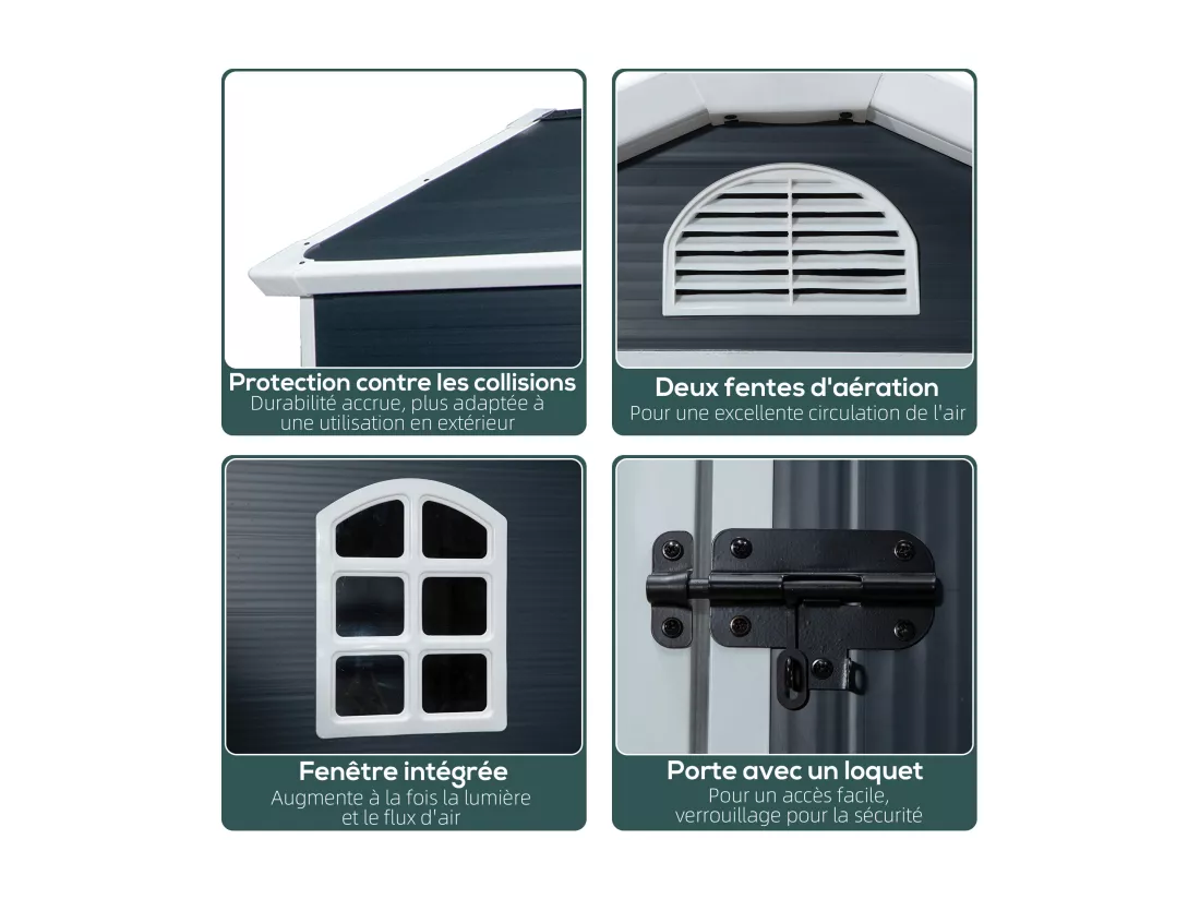 Abri de jardin - cabanon porte verrouillable, fenêtre - dim. 1,34L x 1,04l x 2,04H m - résine PP ondulée anthracite