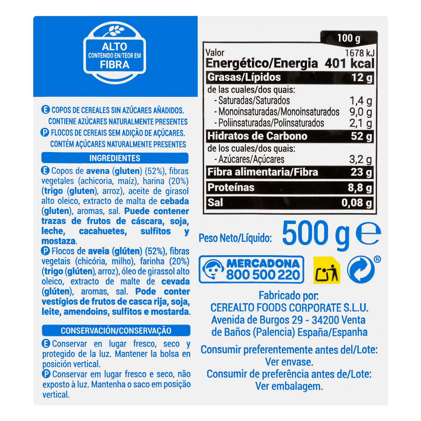 Muesli croustillant Hacendado 0% sucres ajoutés et 0% édulcorants