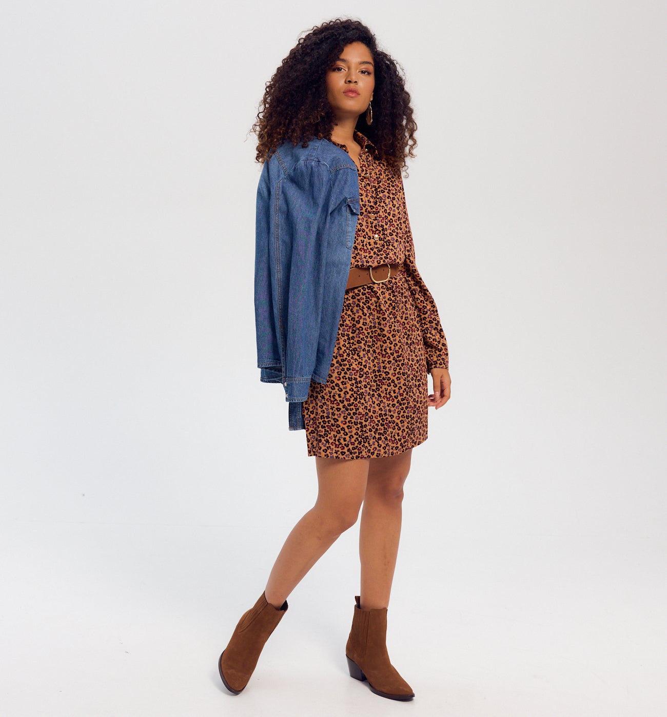 Robe-chemise courte Femme - Imprimé marron