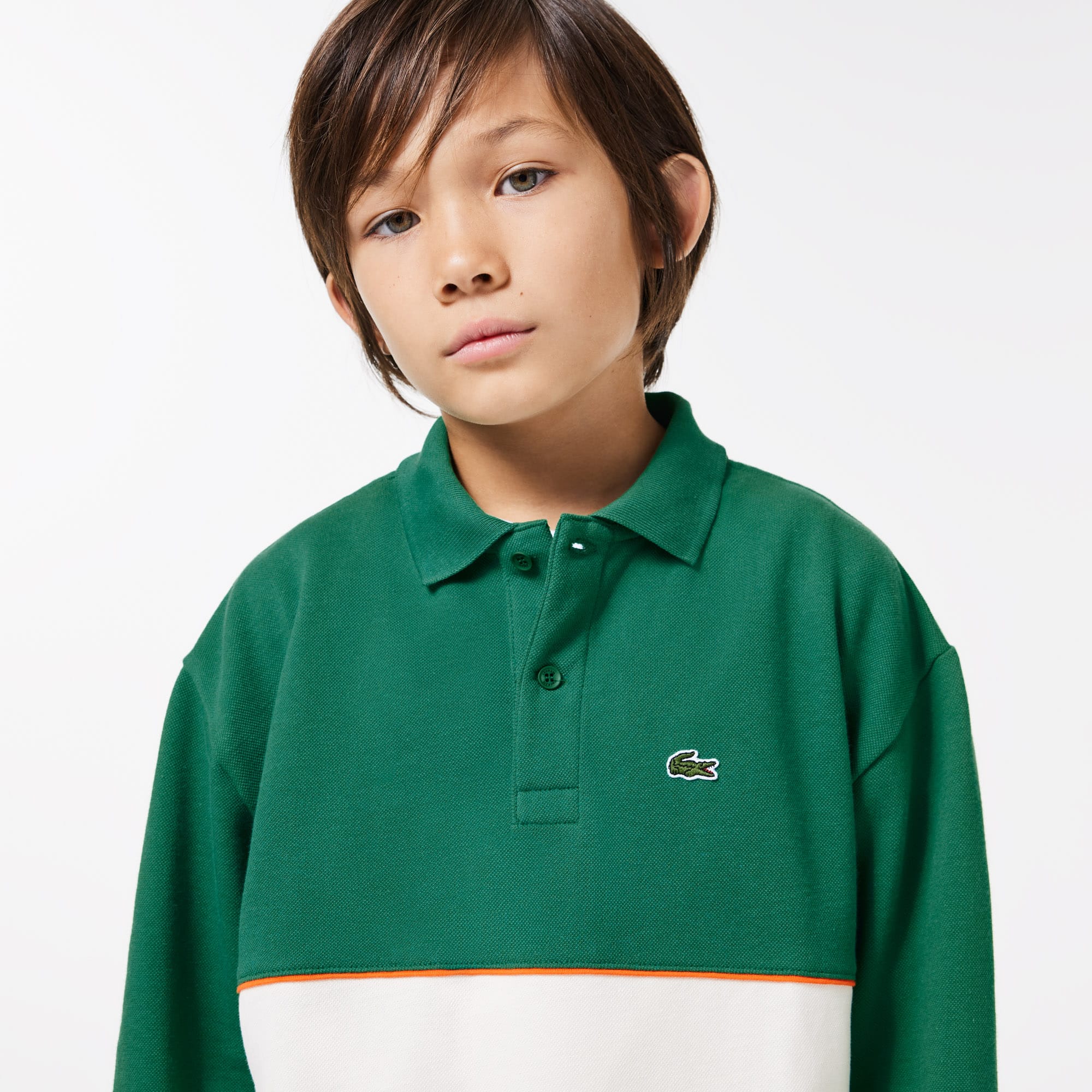 Polo manches longues color-block en piqué de coton Polos - Vert - Lacoste - Garçon